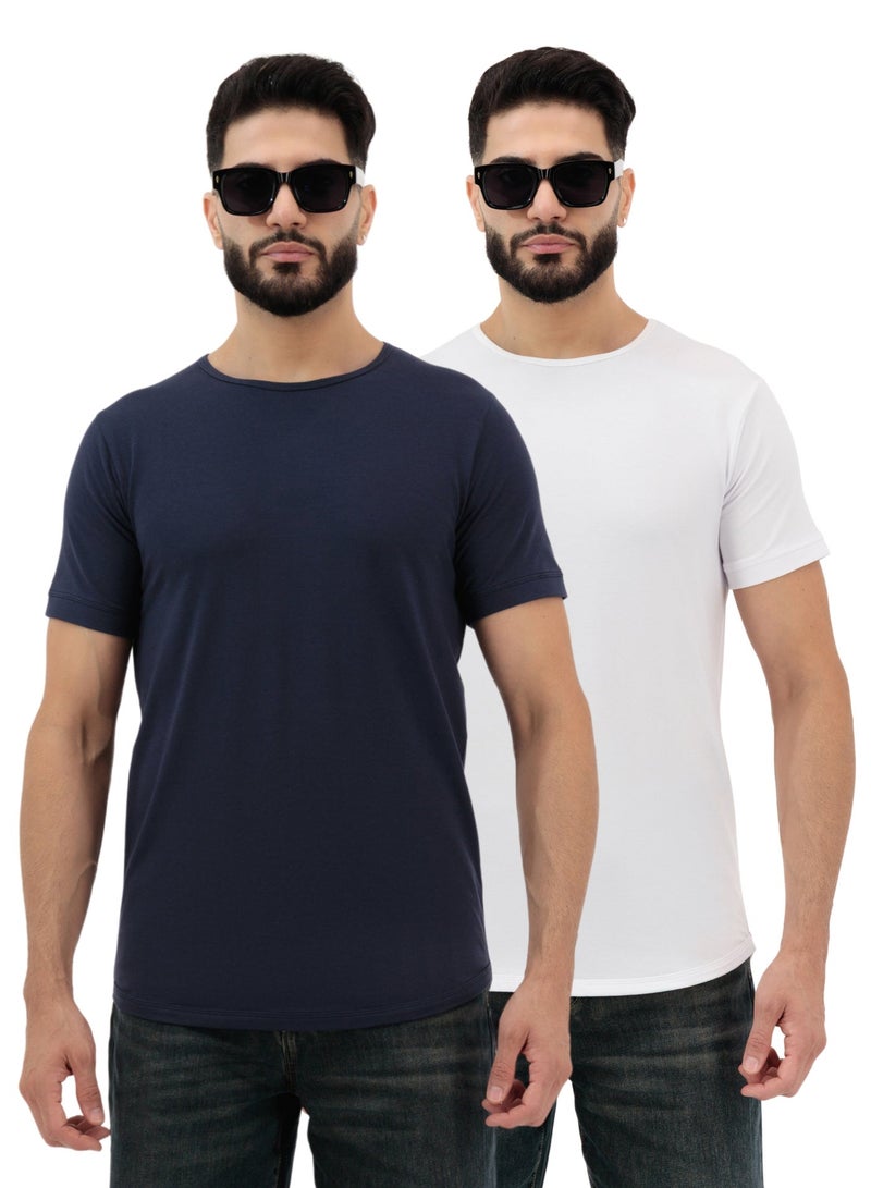 Vasl Hub VaslHub Plain T-Shirts for Men – Cotton Crew Neck Regular Fit – Pack of 2 – Navy and White - Image 1