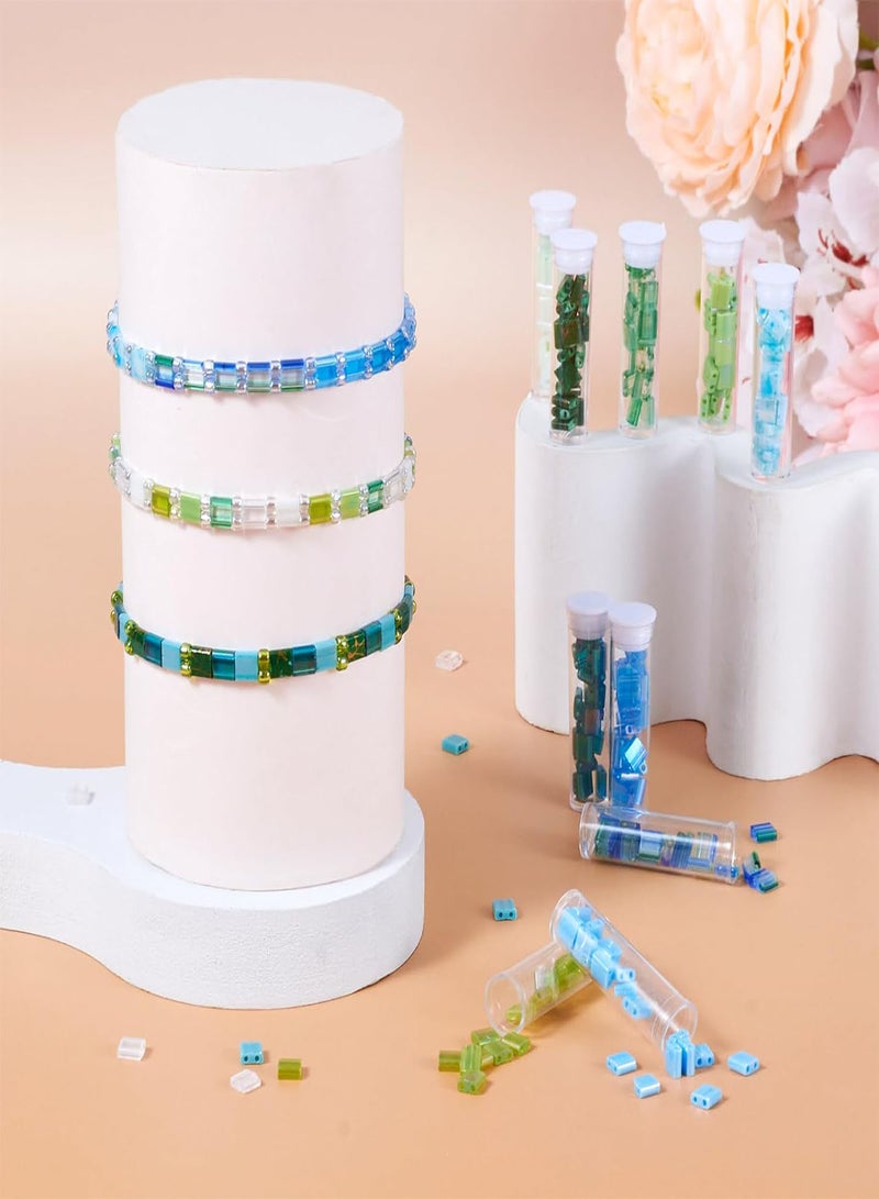 GGOOT Pandahall 240Pcs Square Seed Beads 2-Hole Tila Beads 5mm Green Blue Flat Glass Seed Beads 12 Colors Mini Carrier Connector Beads for Jewelry Earring Making DIY Friendship Bracelets  - Image 3