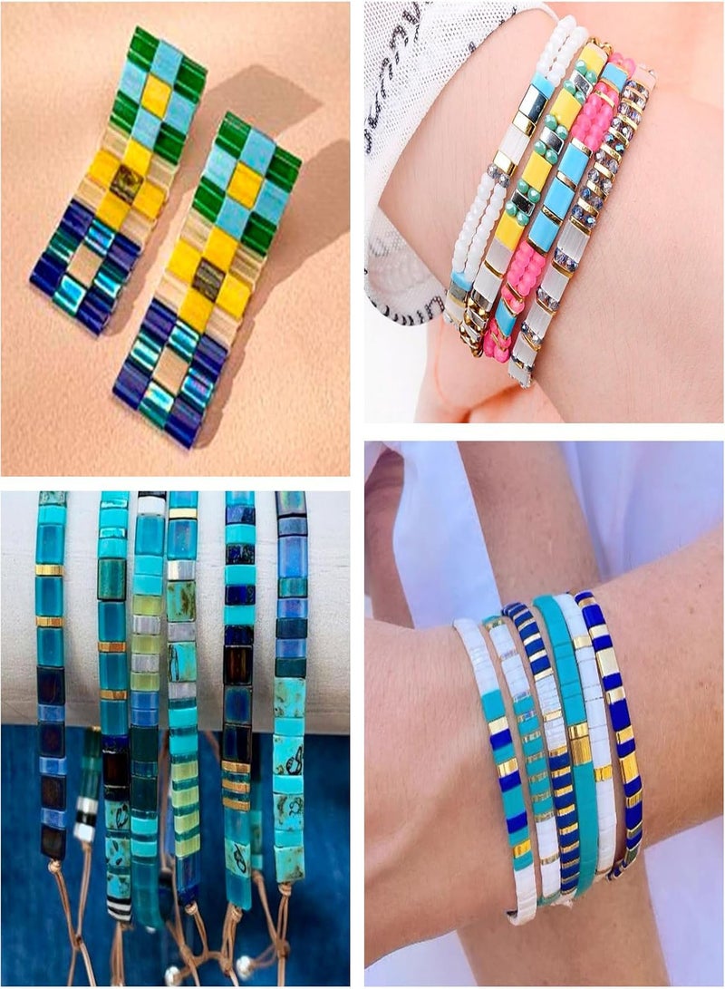 GGOOT Pandahall 240Pcs Square Seed Beads 2-Hole Tila Beads 5mm Green Blue Flat Glass Seed Beads 12 Colors Mini Carrier Connector Beads for Jewelry Earring Making DIY Friendship Bracelets  - Image 4