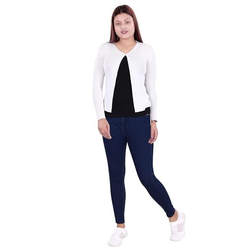 ICW Women's Acrylic Knitted Ribbed Cardigan Front-Open Top Full Sleeve Shrug Jacket for Girls ((ONE Size XS-S-M-L)(Bust Size 30-38 Inch) (in, Alpha, L, Regular, White) - Image 2
