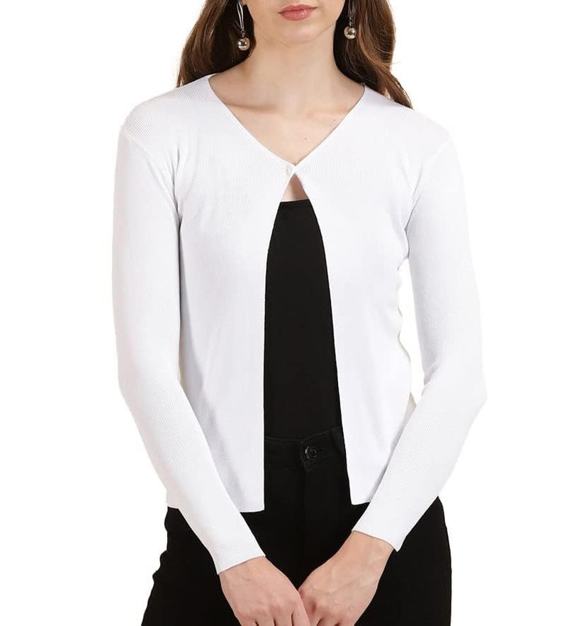 ICW Women's Acrylic Knitted Ribbed Cardigan Front-Open Top Full Sleeve Shrug Jacket for Girls ((ONE Size XS-S-M-L)(Bust Size 30-38 Inch) (in, Alpha, L, Regular, White) - Image 5