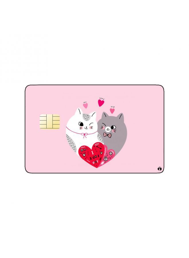 RKN PRINTED BANK CARD STICKER Cute Cats Drawing With Heart - Image 2