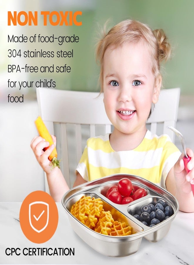 MIMORE Stainless Steel Kids Plates - 5 Pack Toddler Plates with Lids - Non Toxic & Divided (Stainless Steel) - Image 2