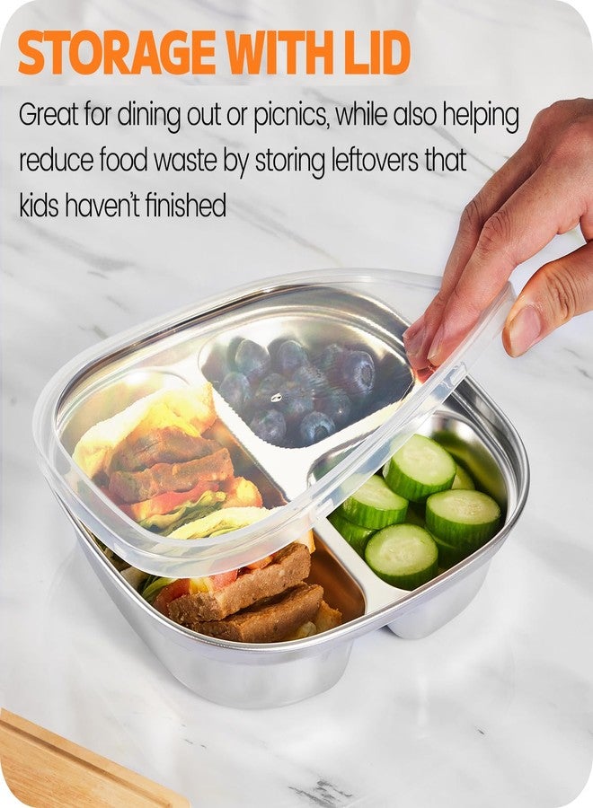 MIMORE Stainless Steel Kids Plates - 5 Pack Toddler Plates with Lids - Non Toxic & Divided (Stainless Steel) - Image 4