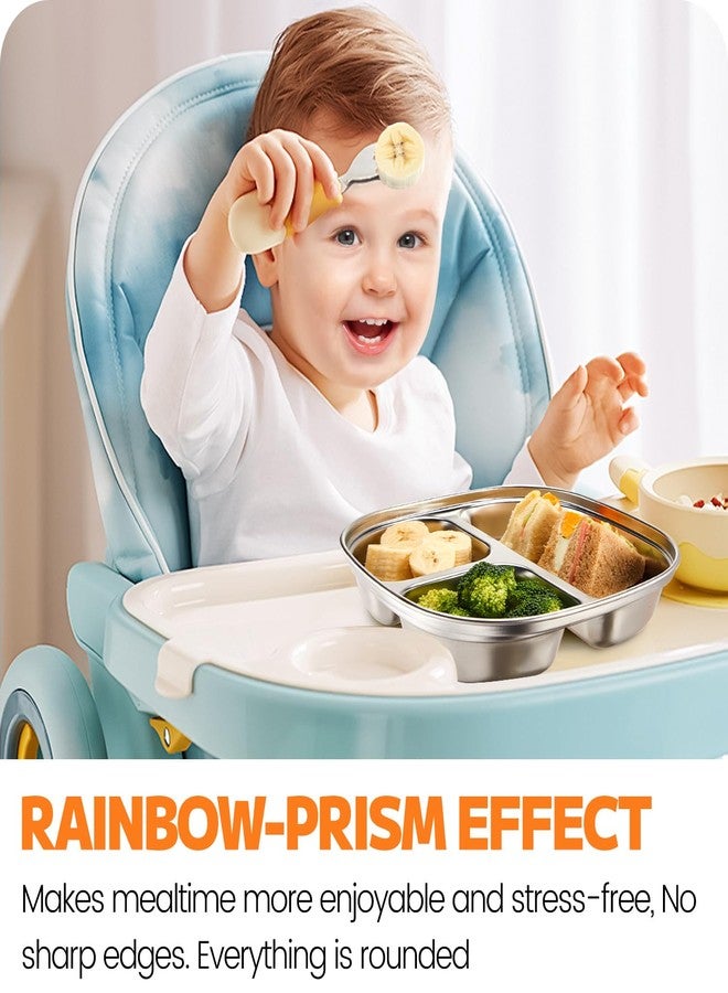 MIMORE Stainless Steel Kids Plates - 5 Pack Toddler Plates with Lids - Non Toxic & Divided (Stainless Steel) - Image 5