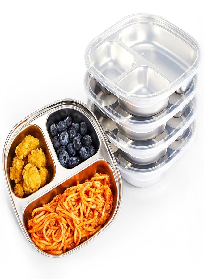 MIMORE Stainless Steel Kids Plates - 5 Pack Toddler Plates with Lids - Non Toxic & Divided (Stainless Steel) - Image 1