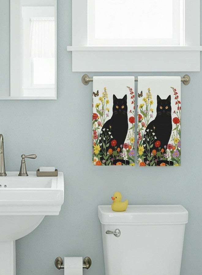 Accnicc 2 Pack Black Cat Bathroom Hand Towels Decorative Spring Floral Dish Kitchen Towel 16x27 Inch Botanical Colorful Wildflowers Butterfly Absorbent Soft Microfiber Bath Towels Hotel Spa Decor - Image 4