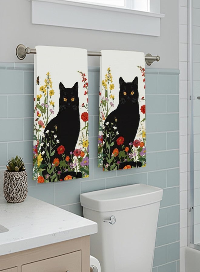 Accnicc 2 Pack Black Cat Bathroom Hand Towels Decorative Spring Floral Dish Kitchen Towel 16x27 Inch Botanical Colorful Wildflowers Butterfly Absorbent Soft Microfiber Bath Towels Hotel Spa Decor - Image 5