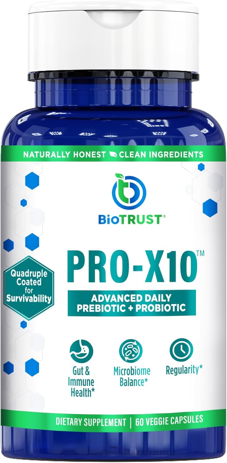 BioTrust ProX10 20 Probiotic Supplement  Probiotics for Digestive Health with Prebiotics  Immune System Support and GI Health  Free from Gluten Soy and Dairy Non GMO  60 Capsules - Image 1