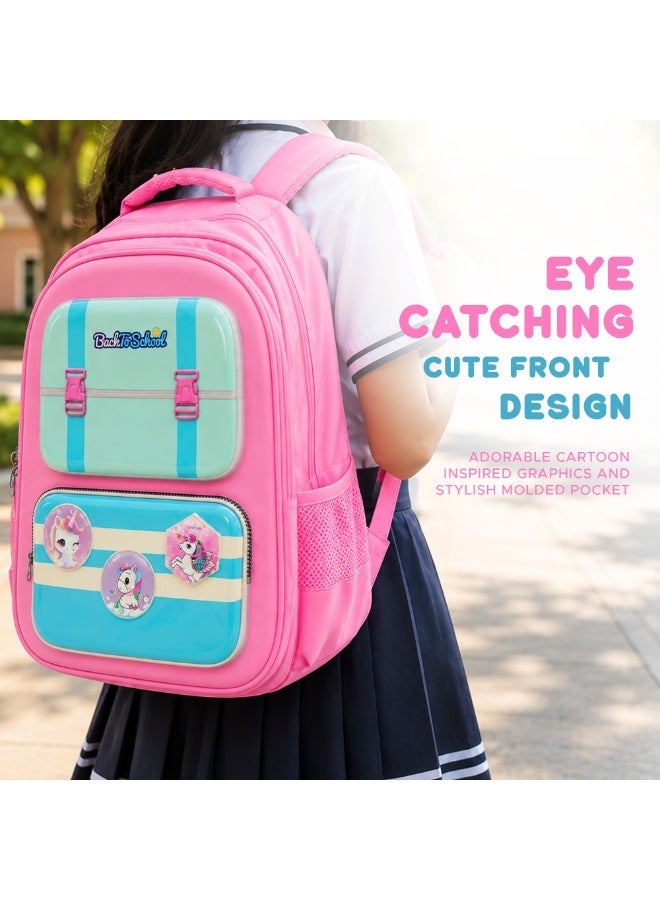 Light pink Edupack 14 Inch Kids School Backpack | Lightweight Durable School Bag for Boys & Girls | Spacious Multi-Compartment Travel Backpack for School & Daily Use - Image 2