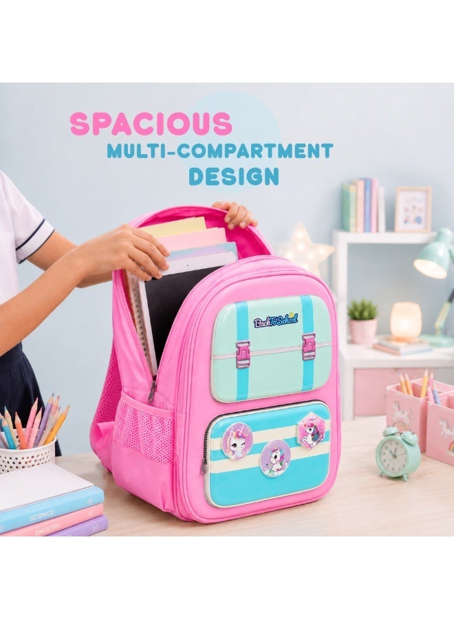 Light pink Edupack 14 Inch Kids School Backpack | Lightweight Durable School Bag for Boys & Girls | Spacious Multi-Compartment Travel Backpack for School & Daily Use - Image 5