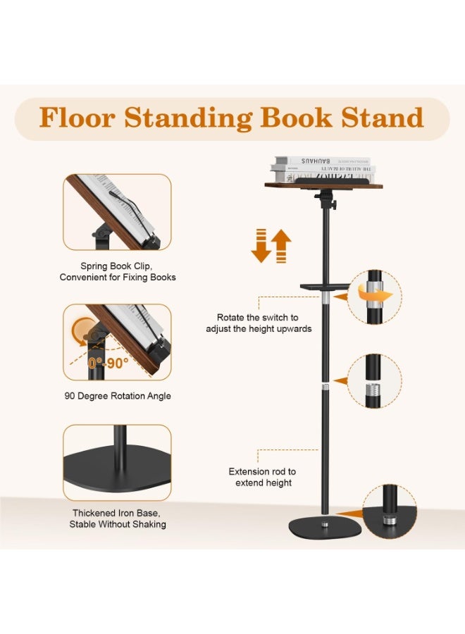 والالا حامل كتب أرضي من قطعة واحدة مع صينية قابلة للإزالة، حامل كتب خشبي للقراءة، قابل لتعديل الارتفاع من 60 إلى 140 سم، حامل موسيقى، حامل كتب طبخ، حامل كتب مدرسية، حامل كمبيوتر محمول، حامل كتب للعرض - Image 5
