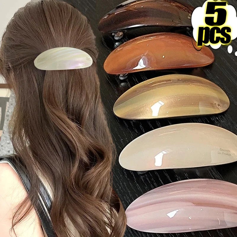 1/5Pcs Acetic Oval Hair Clips Vintage Ponytail Holder Spoon Clip Spring Hairpins Women Korean Large Spoon Top Clips Headwear - Image 1
