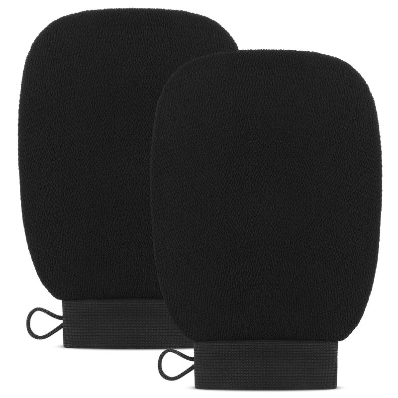 Valitic Exfoliating Glove Body Scrubber Exfoliating Mitt Dead Skin Remover Shower Face and Body Exfoliator Korean Style Skin Scrubber Washcloth Spray and Self Tan Remover Pair Black