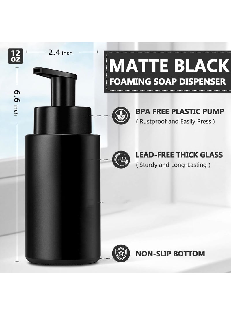 Foaming Hand Soap Dispenser, Matte Black Glass Foaming Pump for Bathroom and Kitchen, Refillable 10oz 300ml Bottle, Easy to Use and Durable, 2 Pack, Black - Image 3