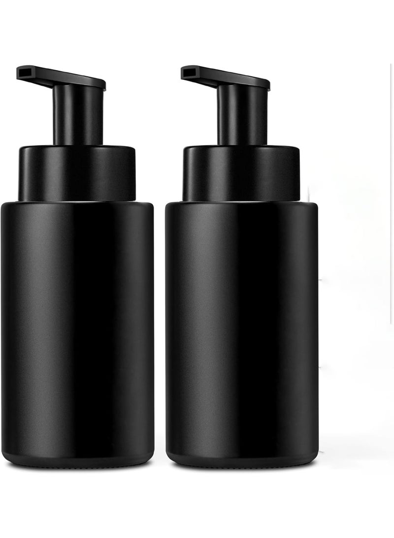 Foaming Hand Soap Dispenser, Matte Black Glass Foaming Pump for Bathroom and Kitchen, Refillable 10oz 300ml Bottle, Easy to Use and Durable, 2 Pack, Black - Image 1