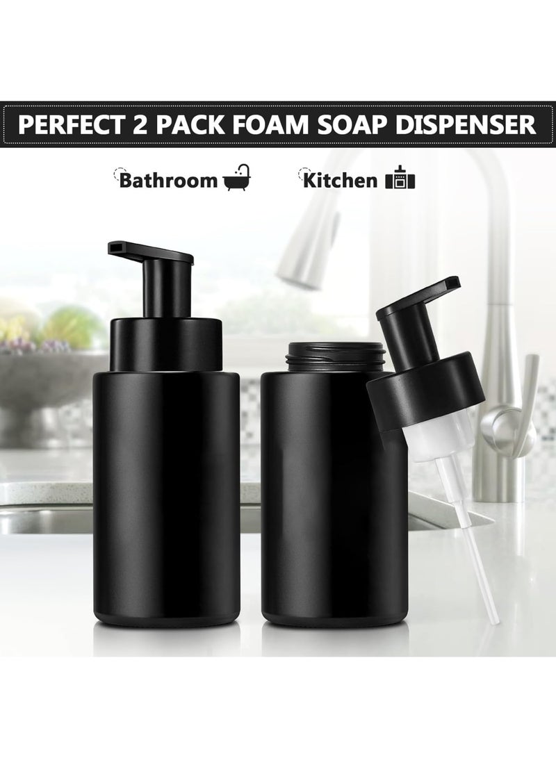 Foaming Hand Soap Dispenser, Matte Black Glass Foaming Pump for Bathroom and Kitchen, Refillable 10oz 300ml Bottle, Easy to Use and Durable, 2 Pack, Black - Image 2