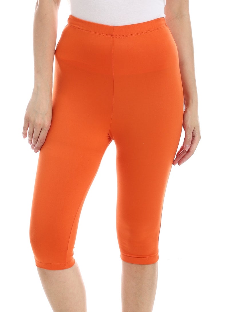 Andora Slim Fit Lycra Capri Leggings _ dark Orange - Image 1