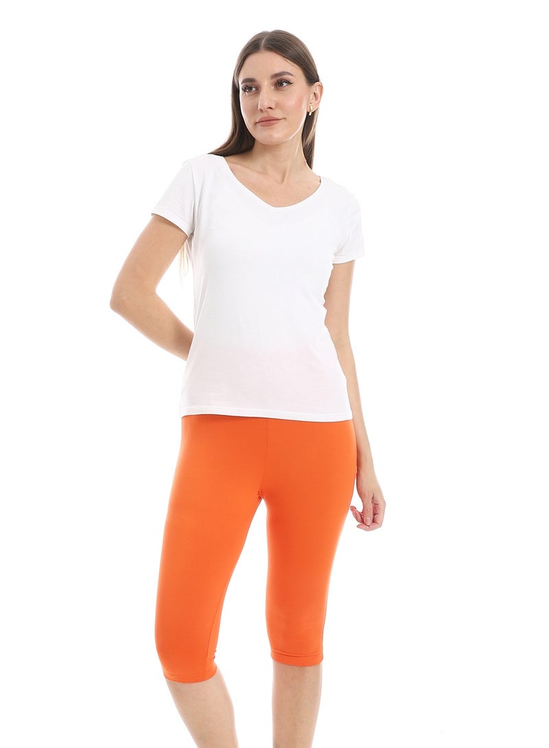 Andora Slim Fit Lycra Capri Leggings _ dark Orange - Image 5