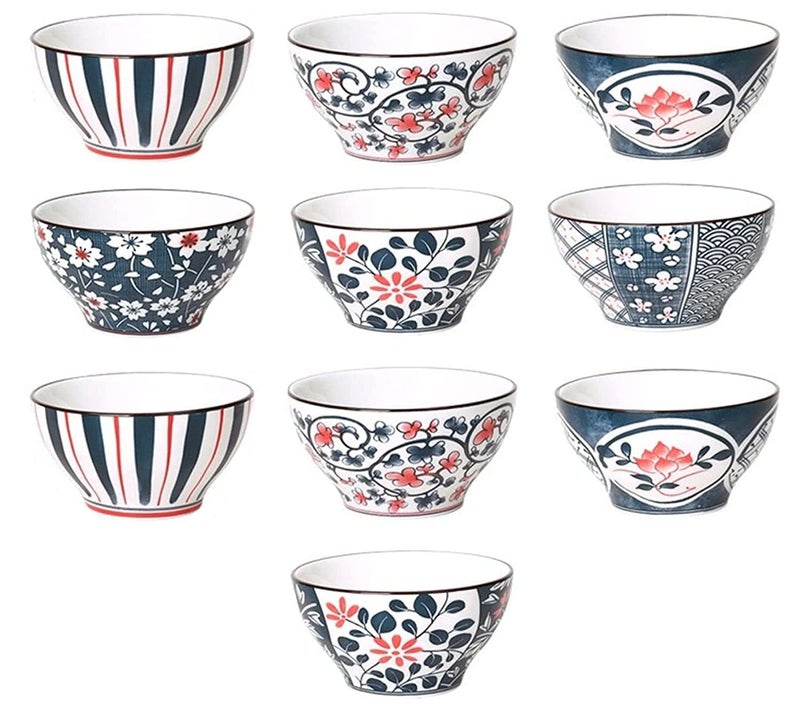 Eletree Flower Pattern Gift Box with Porcelain Japanese Style Ceramic Bowls Set 5 Inch Deep Japanese Bowls Dinnerware Bowls Set for Cereal Soup Dessert SnackFruitBowls for Home Restaurant 10 - Image 1