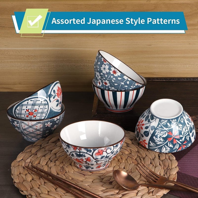 Eletree Flower Pattern Gift Box with Porcelain Japanese Style Ceramic Bowls Set 5 Inch Deep Japanese Bowls Dinnerware Bowls Set for Cereal Soup Dessert SnackFruitBowls for Home Restaurant 10 - Image 5