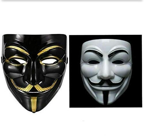 FAVELA Vendetta Comic FACE MASK Fawkes Mask Anonymous VIP Edition Face-Mask Perfect Fit Cosplay Protest V for Vendetta DC Comics (Black & White) (2 Pieces) - Image 1