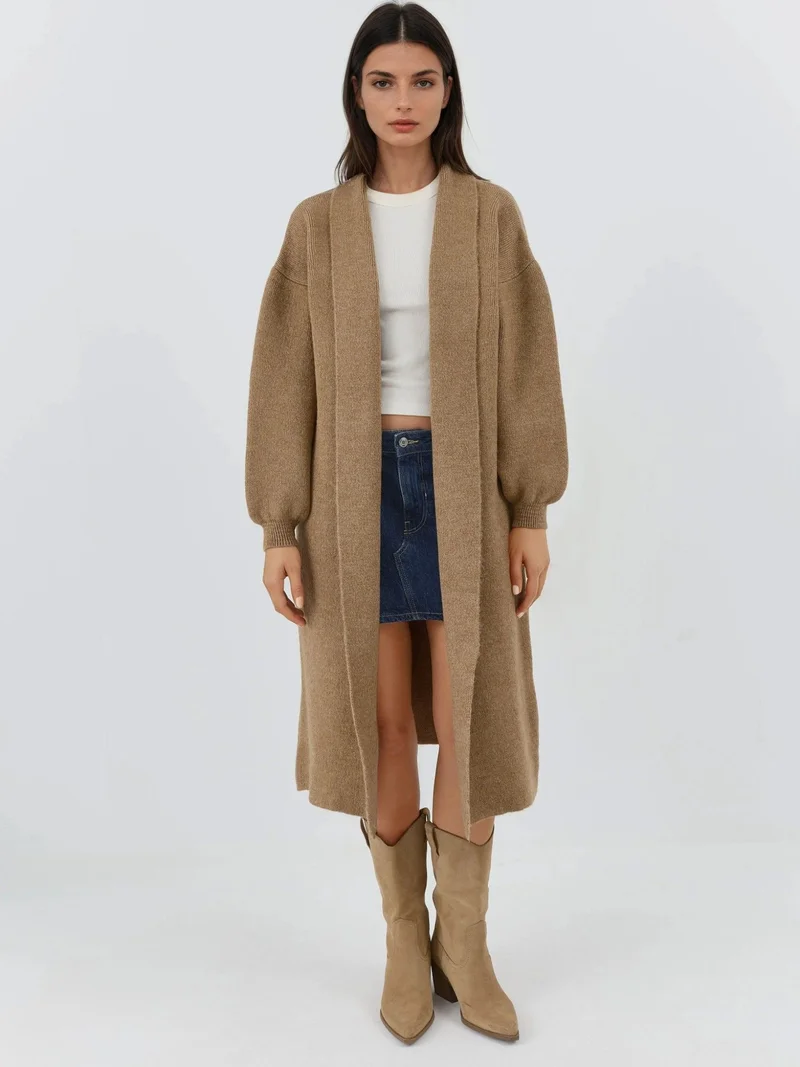 MY FASHION Camel Brown MY FASHION Long Fit Knitwear Cardigan for Women | Best Price UAE