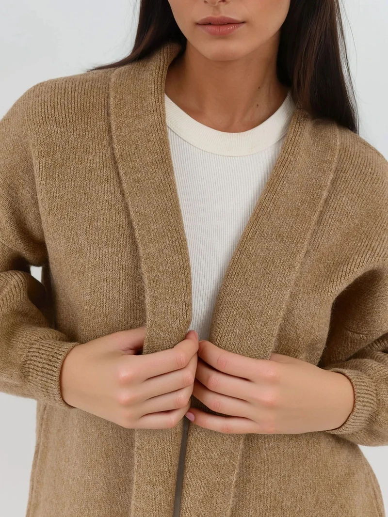 MY FASHION Camel Brown MY FASHION Long Fit Knitwear Cardigan for Women | Best Price UAE