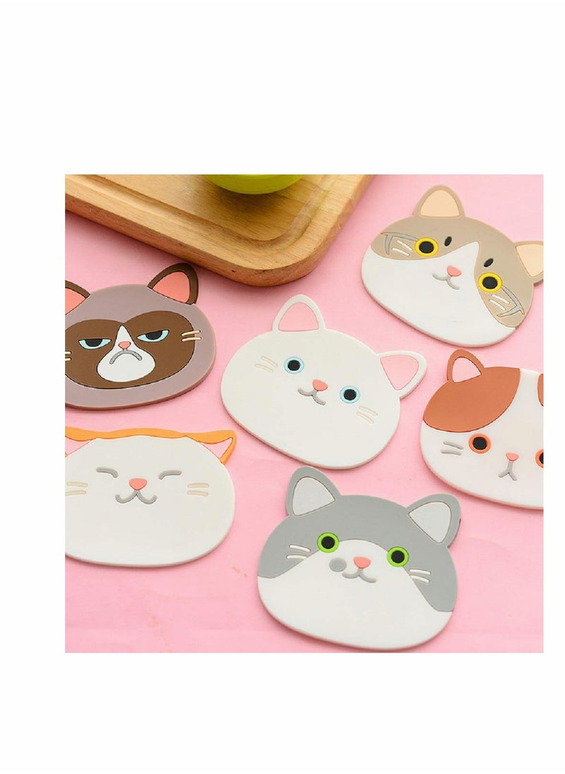 SYOSI - Drying Mat Silicone Multi-Use Cartoon Cat Pot Holders Trivet (Set of 6 Pack) Insulated Flexible Durable Non Slip Hot Pads and Coasters Cup Mats Rubber Coaster for Winss, Tea - Image 1