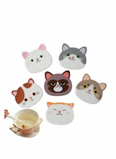 Drying Mat Silicone Multi-Use Cartoon Cat Pot Holders Trivet (Set of 6 Pack) Insulated Flexible Durable Non Slip Hot Pads and Coasters Cup Mats Rubber Coaster for Winss, Tea