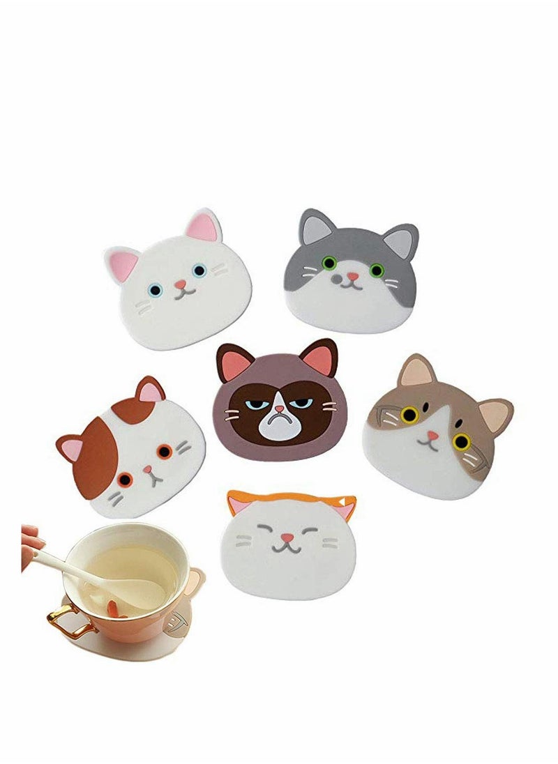 SYOSI - Drying Mat Silicone Multi-Use Cartoon Cat Pot Holders Trivet (Set of 6 Pack) Insulated Flexible Durable Non Slip Hot Pads and Coasters Cup Mats Rubber Coaster for Winss, Tea - Image 1