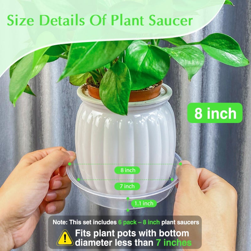 FUIJOL 6 Pack Clear Plant Saucer, Durable Plant Drip Trays Saucers for Pots, No Holes Water Catcher Trays for Indoor Outdoor Planter, Sturdy Base Plate(8", Clear) - Image 2