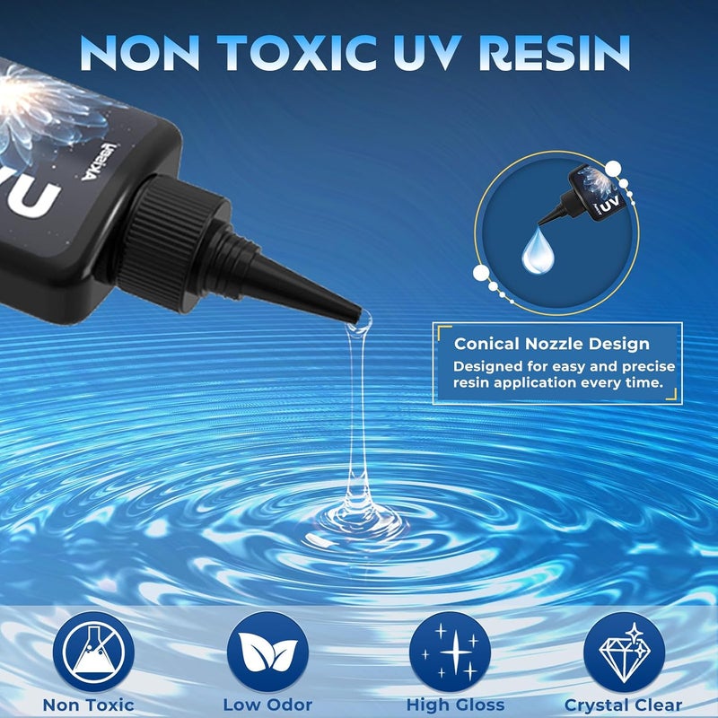 akisey أكيسي راتينج UV 300 جرام، غراء راتينج UV بلوري - غير أصفر، نوع صلب، لزوجة منخفضة وانكماش منخفض، راتينج إيبوكسي UV للتصلب بالأشعة فوق البنفسجية لصناعة المجوهرات، الحرف اليدوية والصب - Image 2