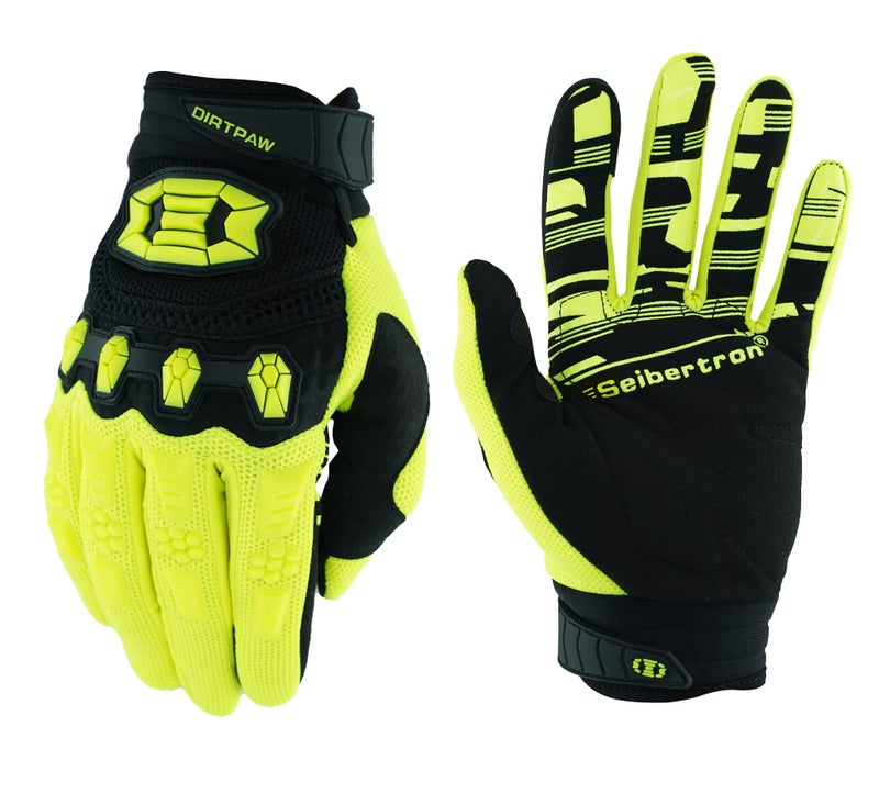 Seibertron Dirtpaw Unisex MX ATV MTB Racing Gloves - Full Finger Touchscreen Glove for Bicycle Cycling Mountain Biking Motorcycle and Motocross Fluo Yellow M - Image 1