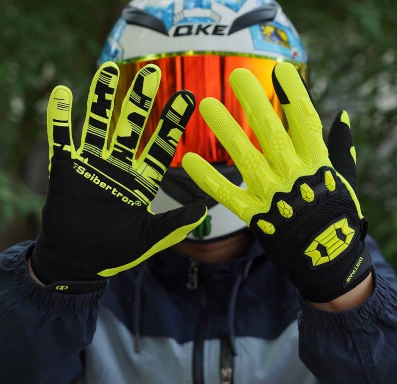 Seibertron Dirtpaw Unisex MX ATV MTB Racing Gloves - Full Finger Touchscreen Glove for Bicycle Cycling Mountain Biking Motorcycle and Motocross Fluo Yellow M - Image 4