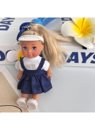 Blue suspenders dress white hat doll pendant