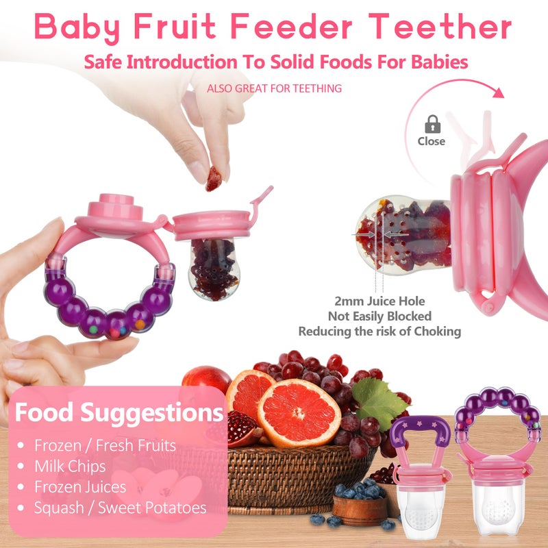 WAJIAYON Baby Fruit Feeder Pacifier - 12 Pack | 2 Baby Fruit Food Feeder Pacifier & 1 Baby Food Dispensing Spoon | Fresh Fruit Teethers for Babies | Silicone Feeder Baby,Mesh Baby Feeder (Pink) - Image 3