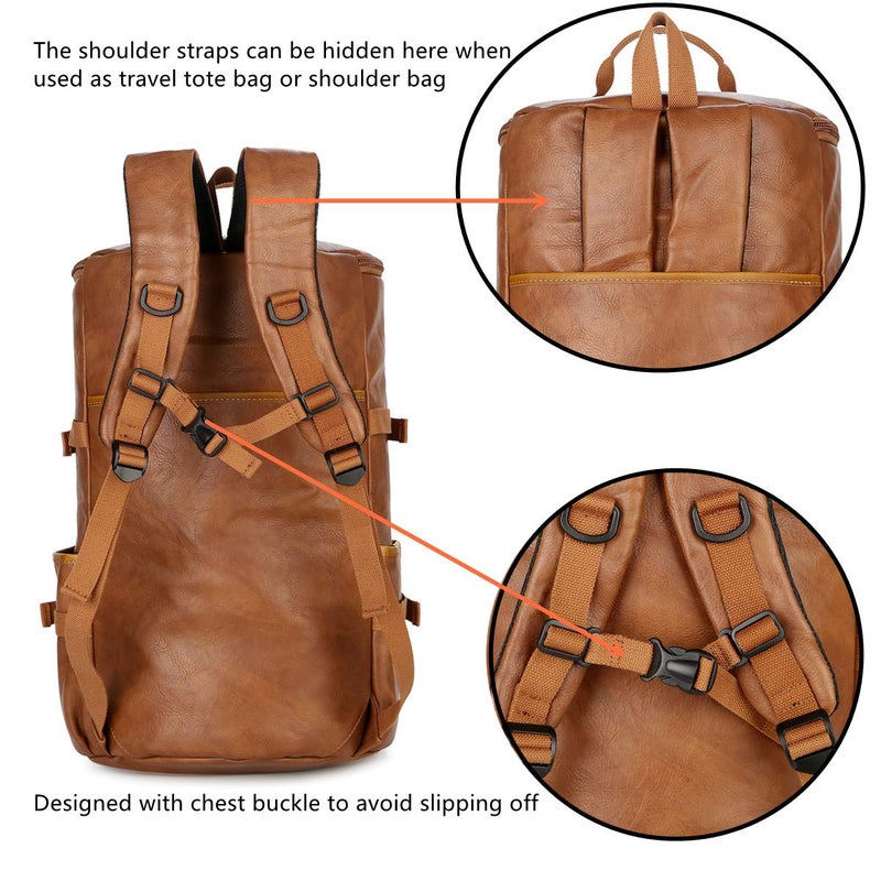 Baosha Stylish Vegan Leather Men Weekender Travel Duffel Tote Bag Backpack Travel Hiking Rucksack Overnight Bag 3-Ways Convertible HB-26 (Brown) - Image 4