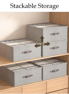 DUNISO 2 Pieces Fabric Closet Storage Organizer Set Foldable Clothes Boxes Large Capacity Wardrobe Stackable Closet Drawer with Handle for Leggings Stockings Socks Underwear  - Image 3