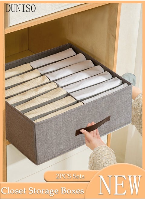 2 Pieces Fabric Closet Storage Organizer Set Foldable Clothes Boxes Large Capacity Wardrobe Stackable Closet Drawer with Handle for Leggings Stockings Socks Underwear