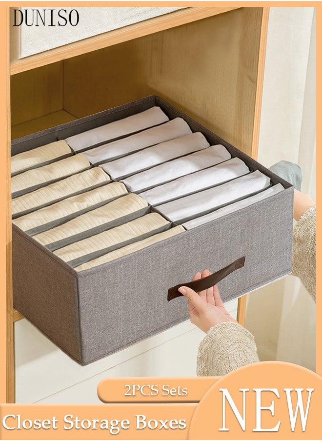 DUNISO 2 Pieces Fabric Closet Storage Organizer Set Foldable Clothes Boxes Large Capacity Wardrobe Stackable Closet Drawer with Handle for Leggings Stockings Socks Underwear  - Image 1