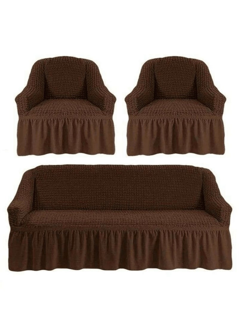 Lycra sofa cover set with cornice - 4 pieces BROWN