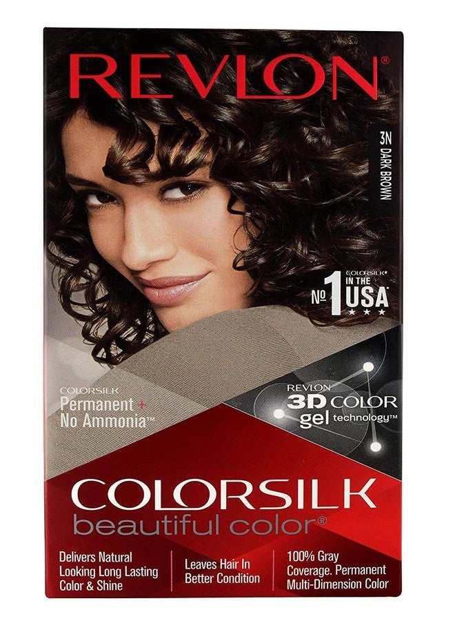 Revlon Colorsilk Beautiful Color, Permanent Hair Color with Keratin, 40ml + 40ml + 11.8ml - Dark Brown 3N (Pack of 1)