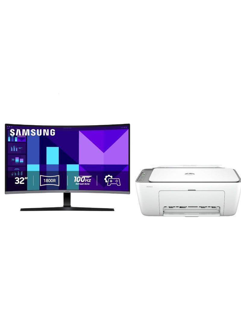 سامسونج Office Vision Bundle - 32” Essential S3 Curved Monitor + HP DeskJet Ink Advantage 2876 Printer - Image 1