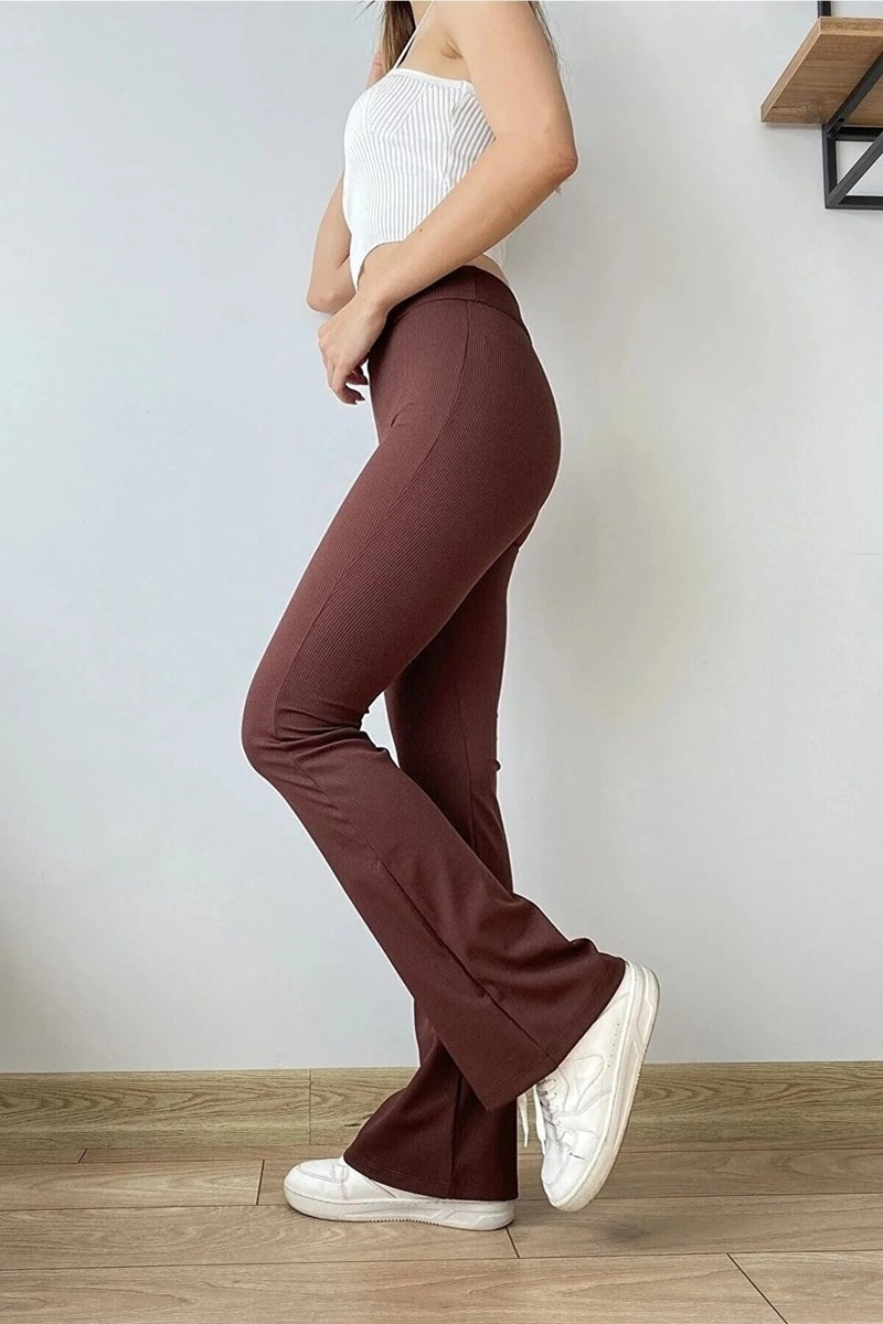 Swana High Waist Slimming Fleece Lined Winter Ribbed Spanish Leggings Trousers - Image 2