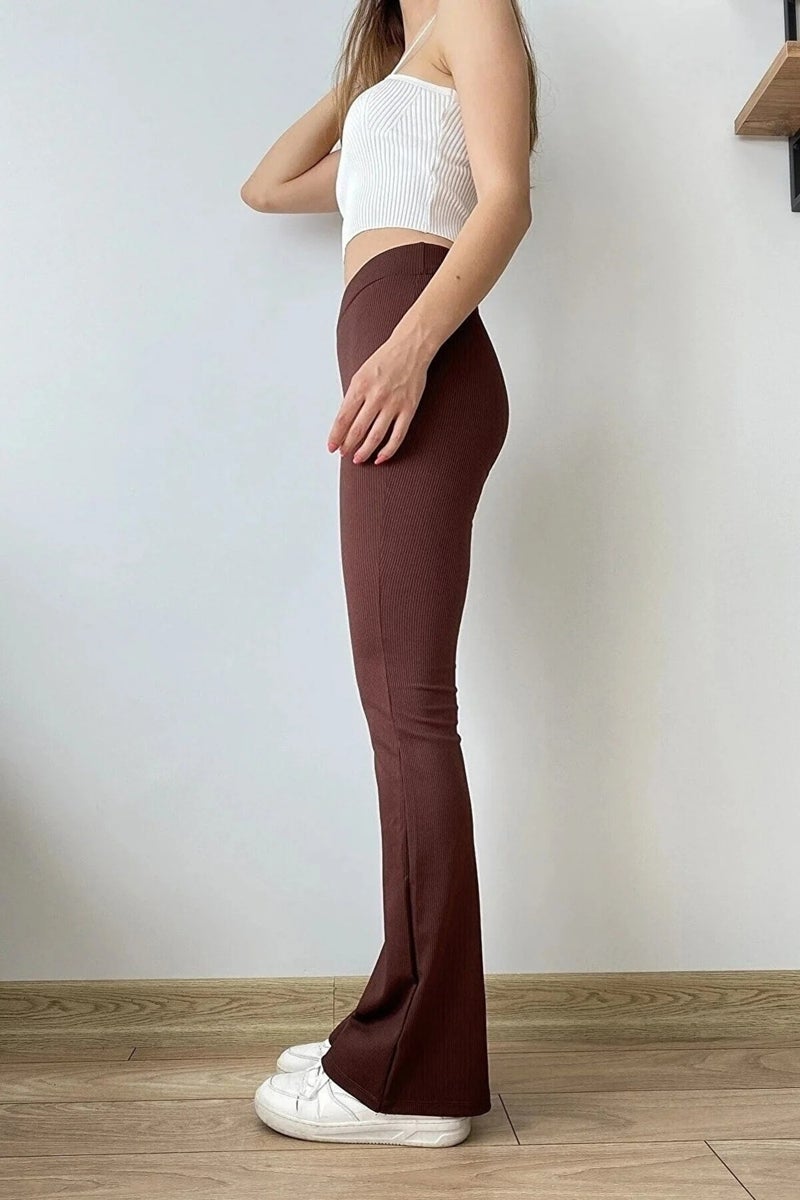 Swana High Waist Slimming Fleece Lined Winter Ribbed Spanish Leggings Trousers - Image 4