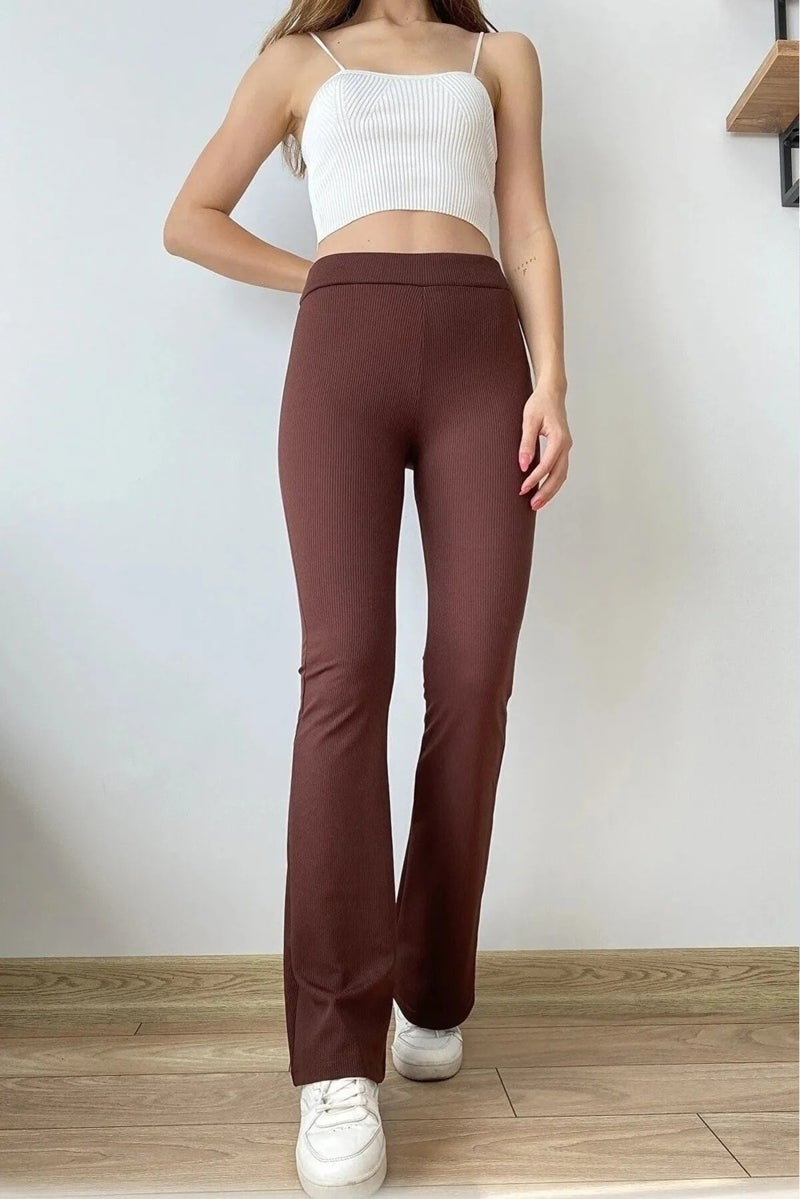 Swana High Waist Slimming Fleece Lined Winter Ribbed Spanish Leggings Trousers - Image 5