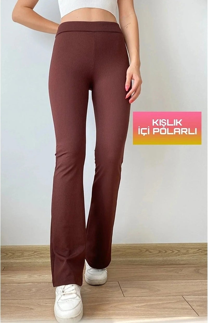 Swana High Waist Slimming Fleece Lined Winter Ribbed Spanish Leggings Trousers - Image 1