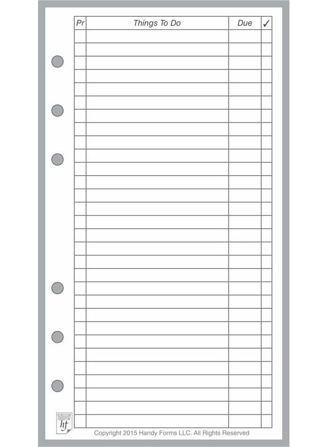 Handy Forms Personal Size to Do List Planner Insert, Sized and Punched for Filofax Personal Notebook (3.7" x 6.75") - Image 1