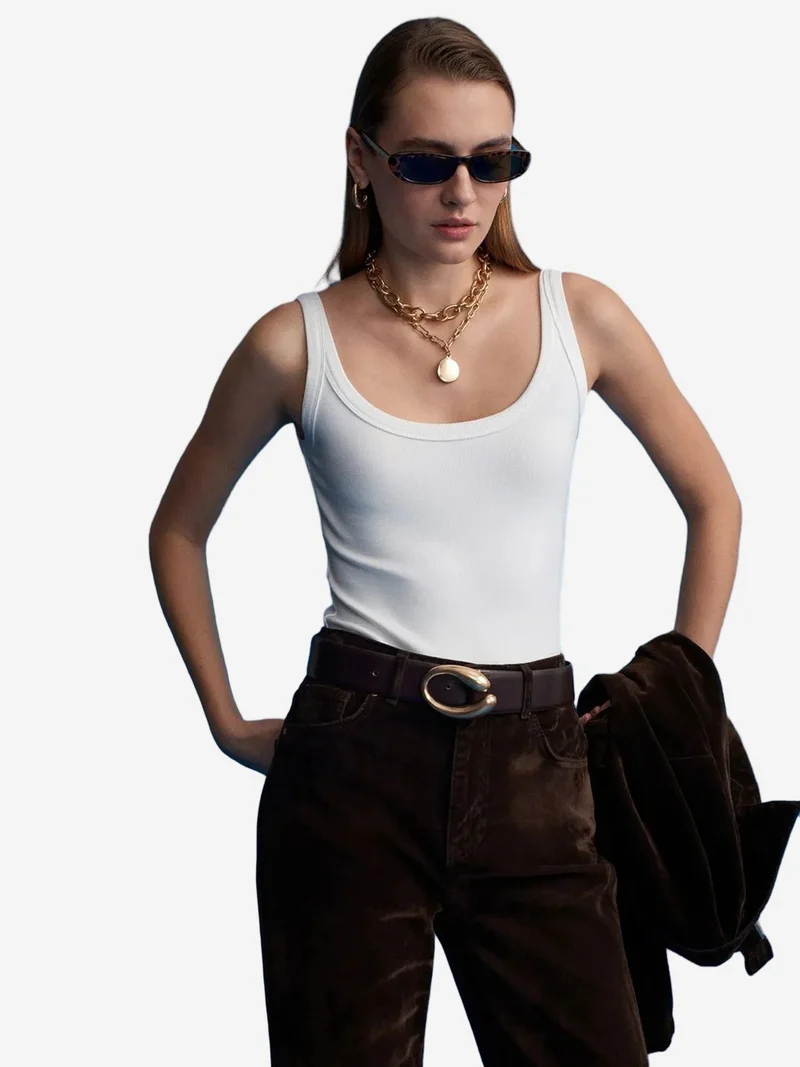 ديلفين DILVIN Sleeveless Ribbed Cotton-blend Bodysuit